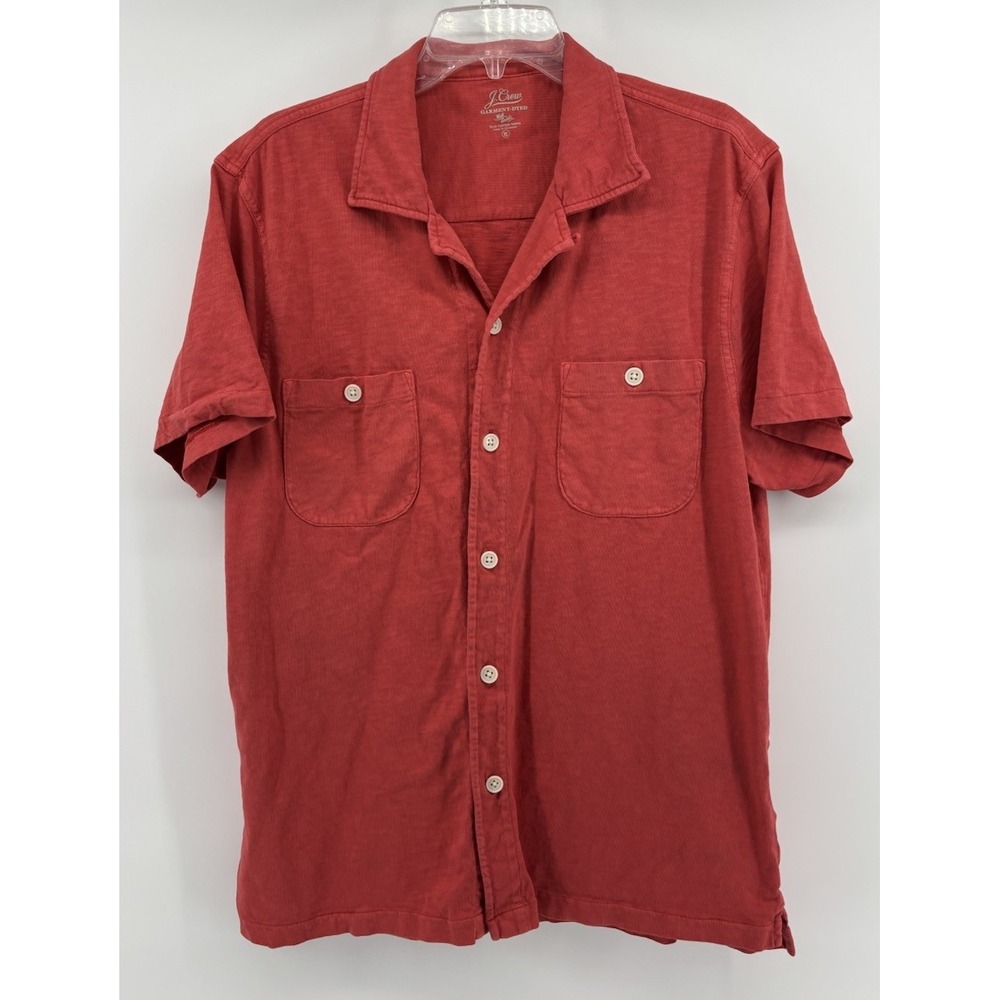 J.Crew Garment-Dyed Harbor Shirt Mens XL Coral Red Slub Cotton Button-Up